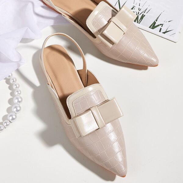 

Bow Decor Point Toe Slingback Flats, Baby pink