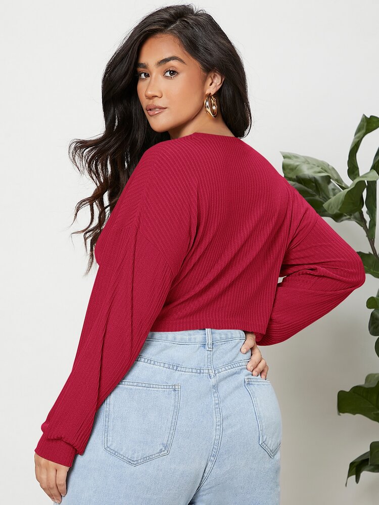 SHEIN EZwear T-Shirt mit sehr tief angesetzter Schulterpartie, Knoten - Bordeaux - Übersicht 2