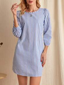 EMERY ROSE 條紋印花泡泡袖洋裝