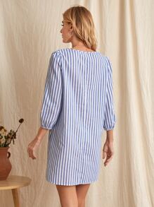 EMERY ROSE 條紋印花泡泡袖洋裝