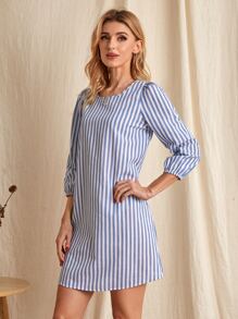 EMERY ROSE 條紋印花泡泡袖洋裝