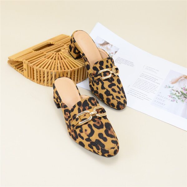 

Leopard Pattern Metal Detail Chunky Heeled Mules, Multicolor