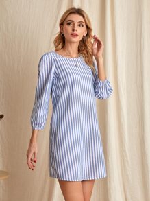 EMERY ROSE 條紋印花泡泡袖洋裝