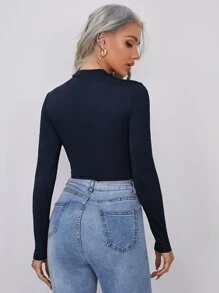 SHEIN Essnce Áo crop top cổ bẻ ôm sát - Màu xanh hải quân - Xem 2