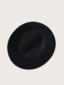 Buckle Decor Fedora Hat - Black - View 3