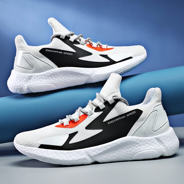 

Men Colorblock Knit Running Shoes, White