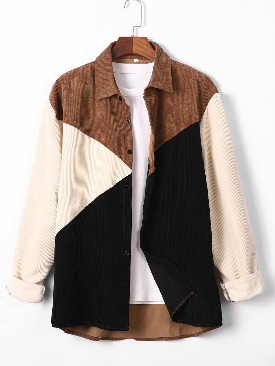 Manfinity Hombres Camisa de color combinado de pana - Multicolor - Ver 1