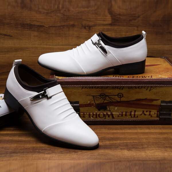 

Men Minimalist Ruched Design Slip-On Dress Shoes, White