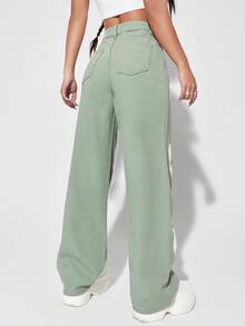 Women Jeans Tombol Kantong Zip Hati - Mint Green - View 2