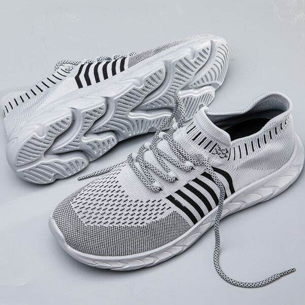 

Men Striped Lace-up Running Shoes, Grey
