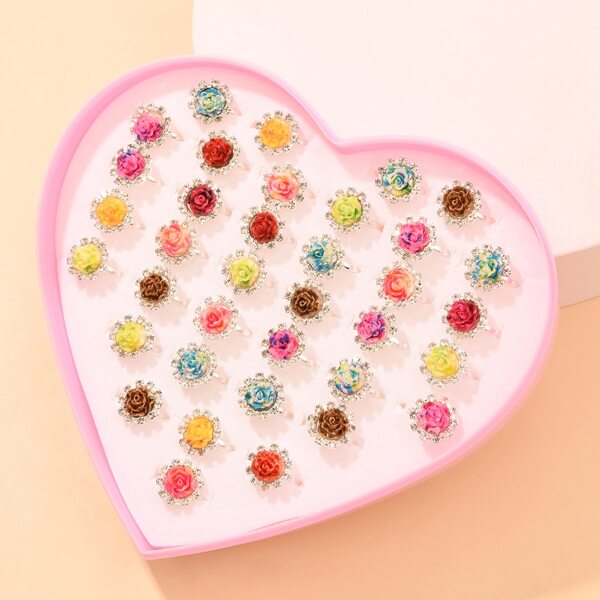 

36pcs Random Color Flower Decor Ring, Multicolor