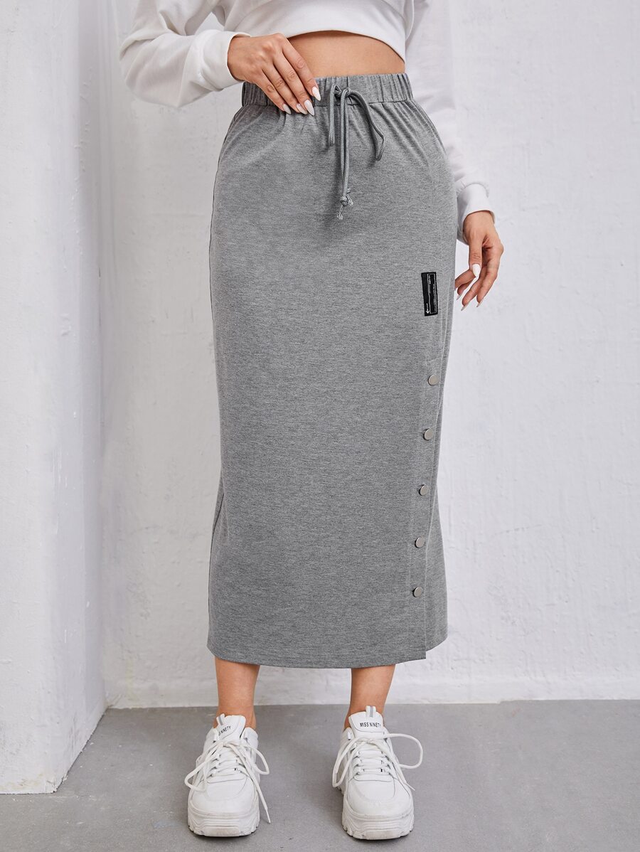 Mulvari 貼布和鈕扣和打結細節半身裙 - 灰色 - 查看 1