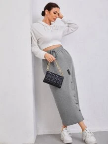 Mulvari 貼布和鈕扣和打結細節半身裙 - 灰色 - 查看 3