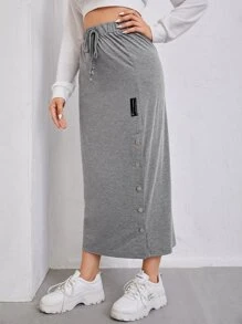 Mulvari 貼布和鈕扣和打結細節半身裙 - 灰色 - 查看 4