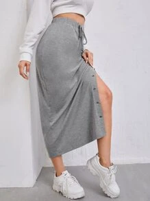 Mulvari 貼布和鈕扣和打結細節半身裙 - 灰色 - 查看 5