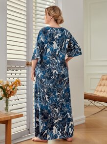Mulvari Plus Allover Floral Print Tunic Dress - Blue - View 3