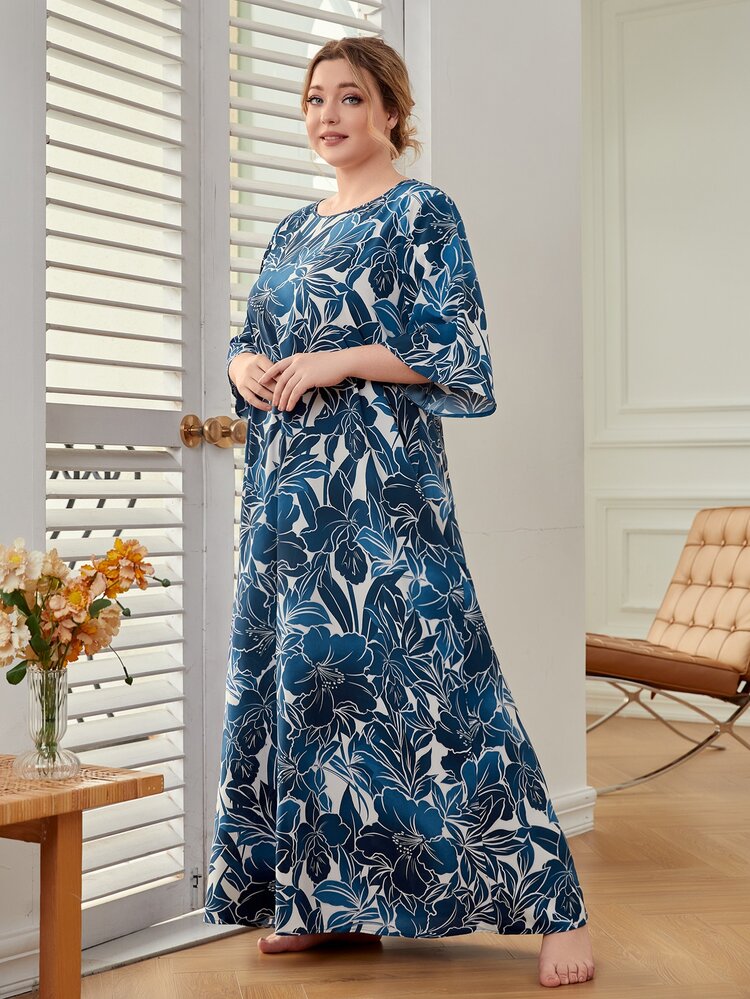 Mulvari 大碼滿版印花直筒連衣裙 - 藍色 - 查看 5