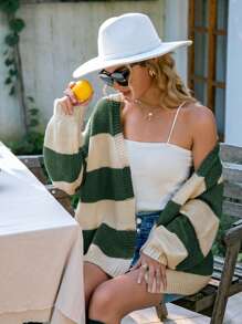 Simplee Colour Block Drop Shoulder Slant Pockets Cardigan - Multicolor - View 1