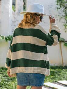 Simplee Colour Block Drop Shoulder Slant Pockets Cardigan - Multicolor - View 2