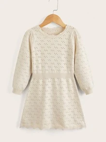 小女童網眼針織泡泡袖毛衣洋裝