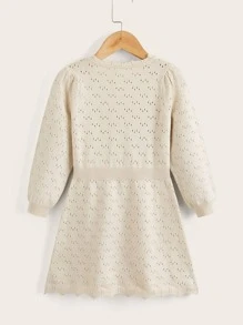 小女童網眼針織泡泡袖毛衣洋裝