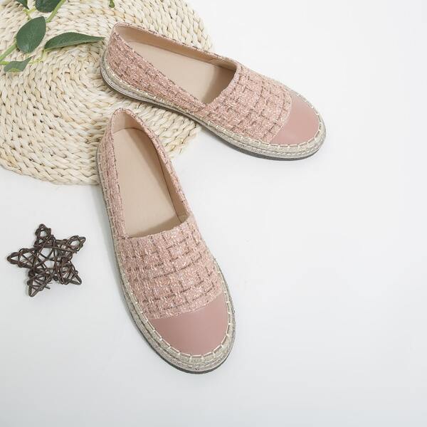 

Straw Detail Espadrille Flats, Pink