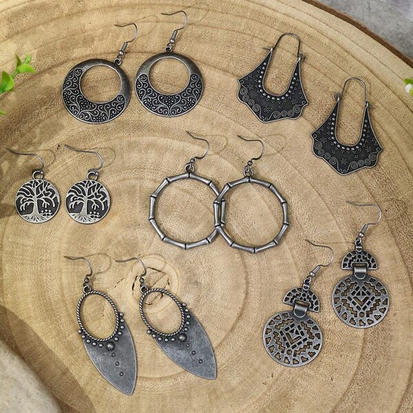 

6pairs Bamboo Joint Design Earrings, Dark grey