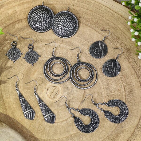 

6pairs Geometric Design Earrings, Dark grey