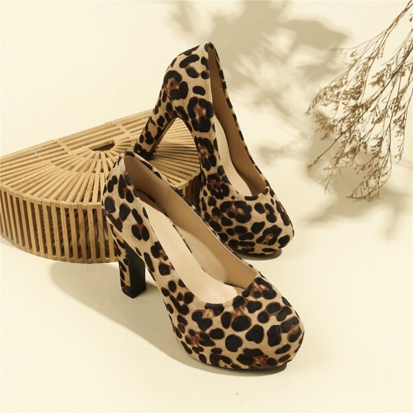 

Leopard Pattern Platform Heeled Pumps, Multicolor