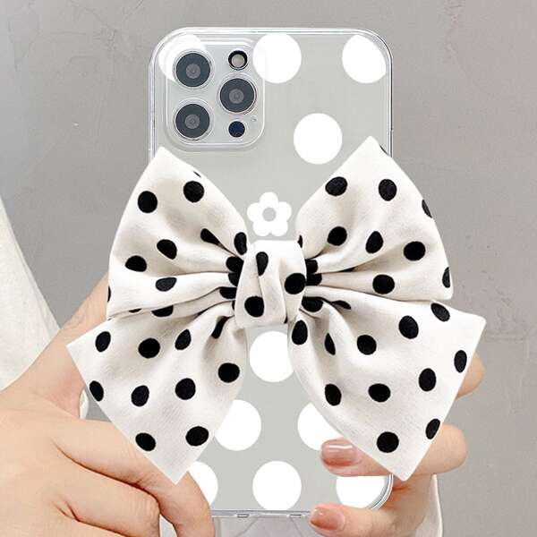 

Polka Dot Bowknot Decor Phone Case, White