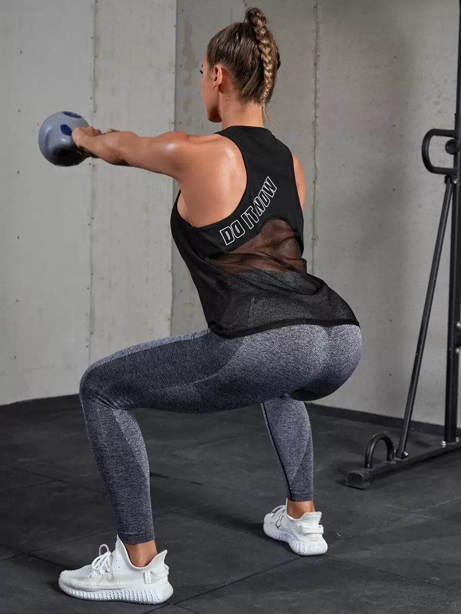 Easithlete Breathable Softness Letter Graphic Contrast Mesh Sports Tee - Black - View 1