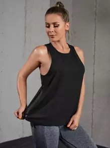 Easithlete Breathable Softness Letter Graphic Contrast Mesh Sports Tee - Black - View 4