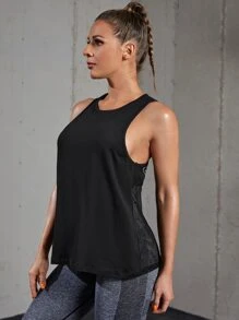 Easithlete Breathable Softness Letter Graphic Contrast Mesh Sports Tee - Black - View 5