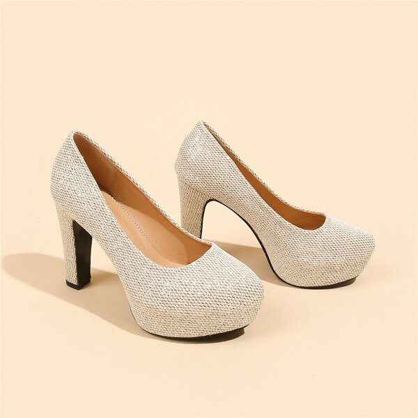 

Knit Detail Chunky Court Pumps, Apricot