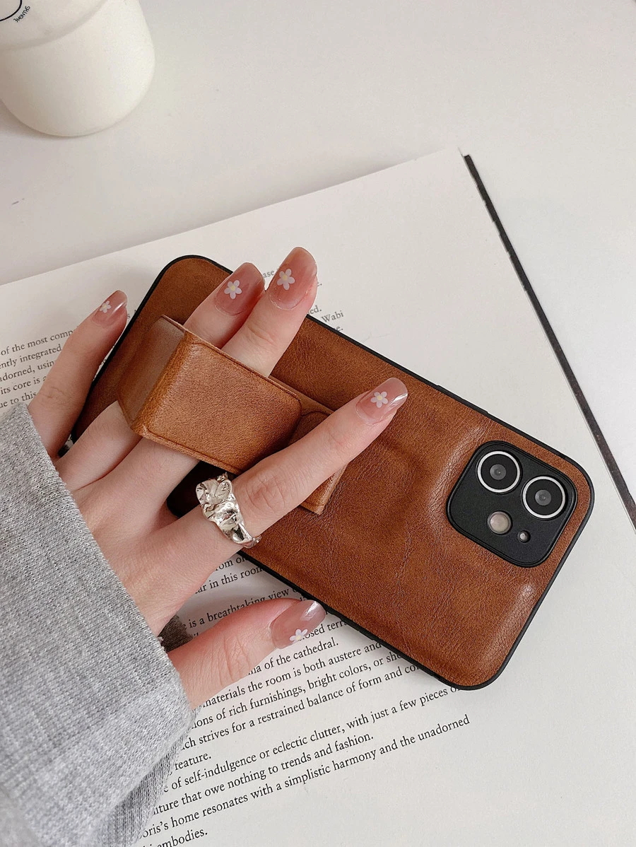 帶腕帶支架素色手機殼 - 棕色 - 查看 1