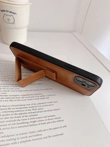 帶腕帶支架素色手機殼 - 棕色 - 查看 3