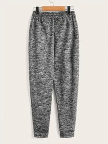 SHEIN Leap Crew Tween Boy Marled Antler Embroidery Drawstring Waist Sweatpants - Grey - View 2
