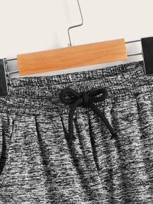 SHEIN Leap Crew Tween Boy Marled Antler Embroidery Drawstring Waist Sweatpants - Grey - View 3