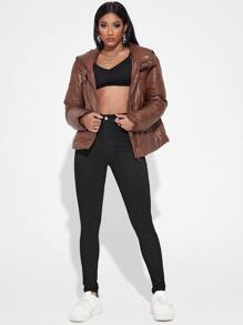 SHEIN Essnce High Waisted Zip Up Skinny Jeans - Black - View 5