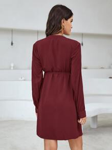 SHEIN 孕婦側繫帶燈籠袖連衣裙 - 酒紅色 - 查看 2