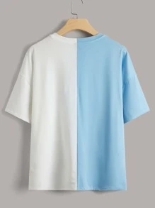 SHEIN Camiseta de dos tonos & con estampado de figura - Azul y blanco - Ver 2