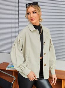 SHEIN Unity Drop Shoulder Belted Coat - Beige - View 4