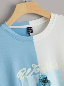 SHEIN Camiseta de dos tonos & con estampado de figura - Azul y blanco - Ver 3