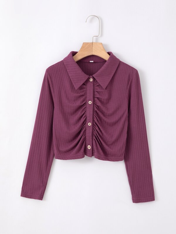 Maglietta maglieria a coste con volant