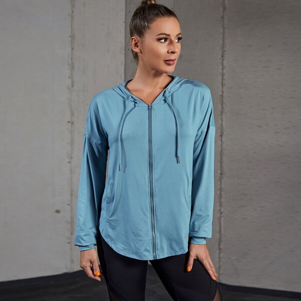 

Zipper Up Hooded Warming Sports Jacket, Mint blue