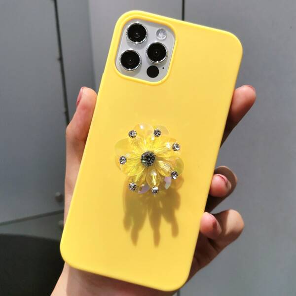 

Rhinestone Flower Decor Phone Case, Yellow