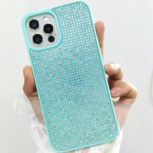 

Rhinestone Decor Phone Case, Mint blue