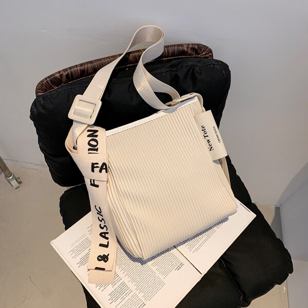 

Letter Graphic Square Bag, Beige