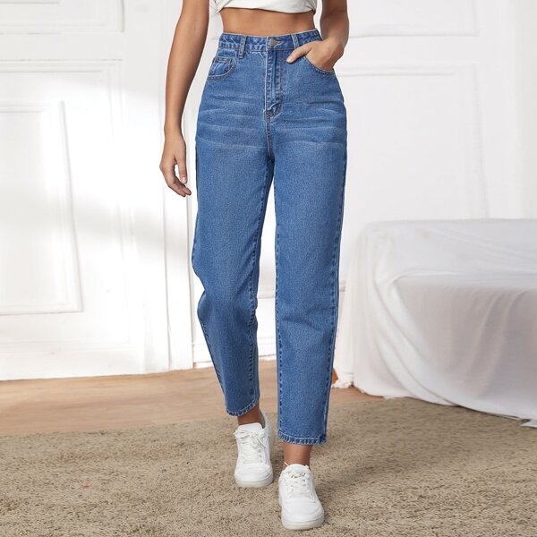 

High Waist Straight Leg Jeans, Medium wash
