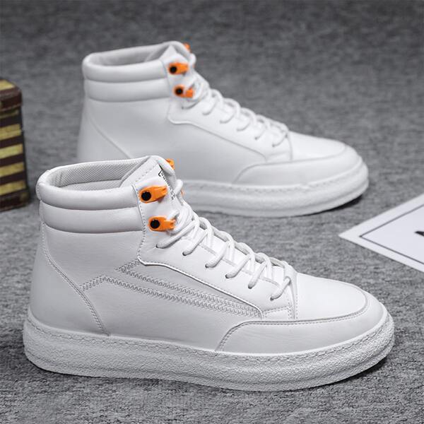 

Men Lace-up Front High Top Sneakers, White